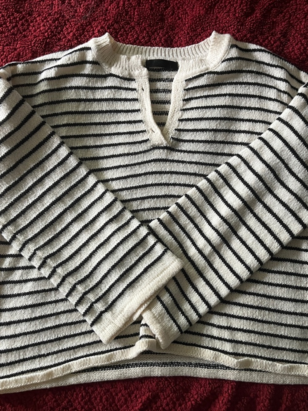 Striped Knit Pullover Sweater - Cream and Black